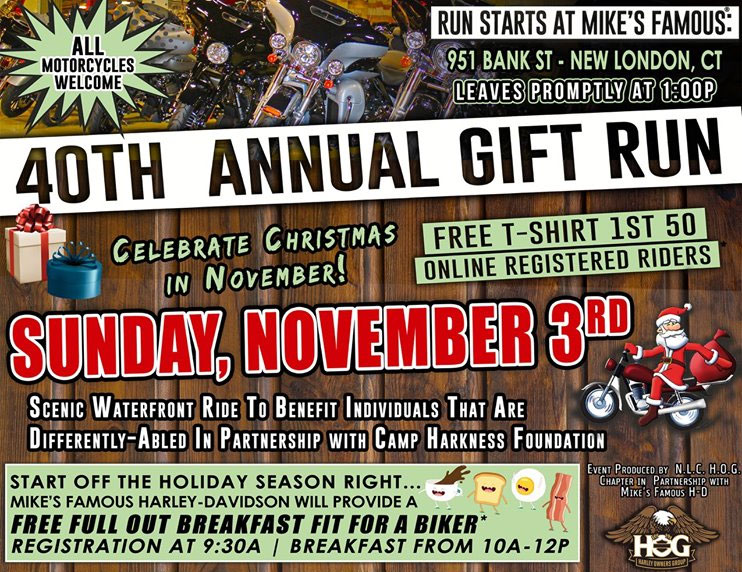 Annual Gift Run Hosted by Mike's Famous Harley-Davidson New London