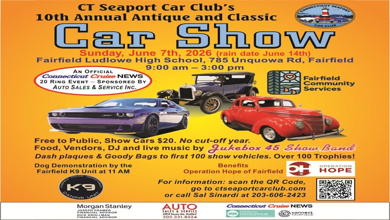 CT Seaport Car Club’s 10th Annual Antique and Classic Car Show at Fairfield Ludlowe High School
